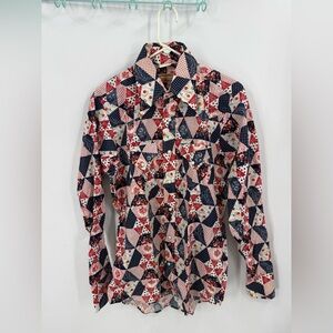 Ely Plains rider vintage cotton blend patchwork snap front western shirt unisex